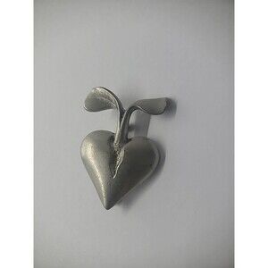 Vintage Guyot Pewter Brooch Pin Heart Sprouts New Growth Gray Jewelry Costume